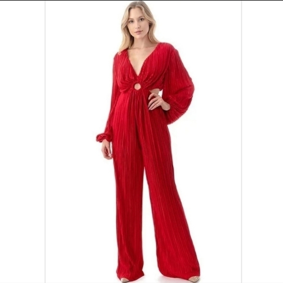 NEW Red Pleated Cut Out Jumpsuit Small - Picture 6 of 6